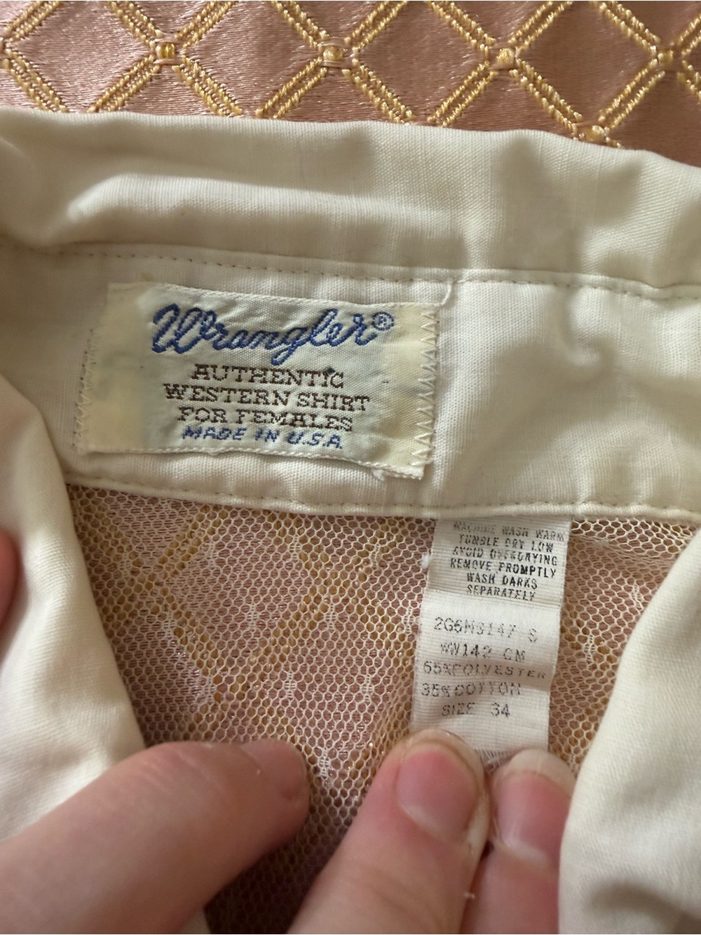Vintage 70s Wrangler Cream Western Blouse with Ruffled Bodice and Lace Yoke S - Picture 6 of 8